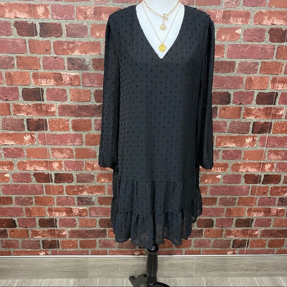 Black Metallic Swiss Dot Babydoll Dress - Picture 10 of 16